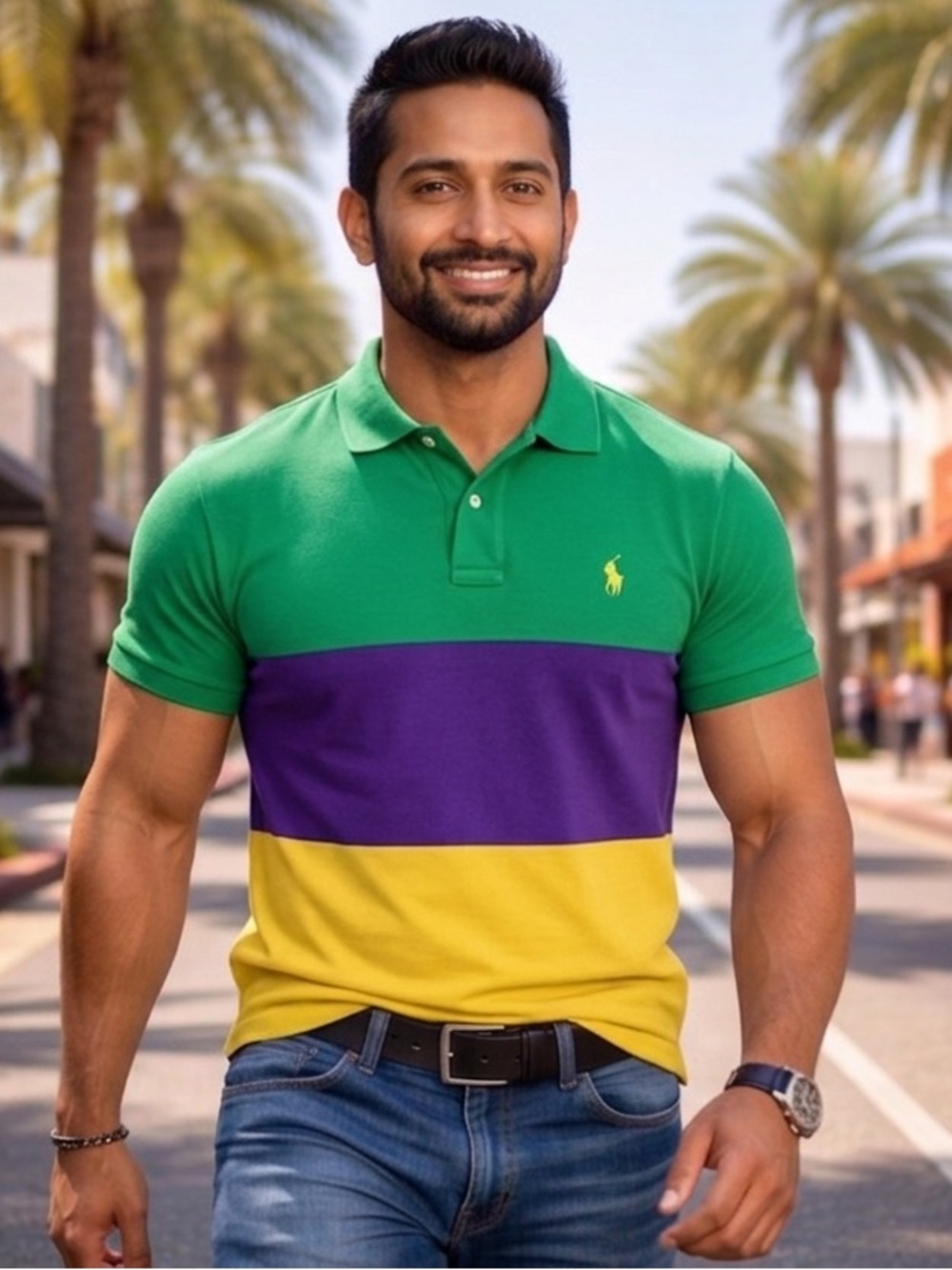 Polo by Ralph Lauren Green Purple Yellow Block Stripe Polo Shirt